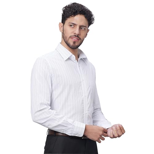 Image of Raymond Men's Slim Fit Pure Cotton Full Sleeve Semi Cutaway Collar Structure Pattern Light Blue Formal Shirt