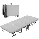 Rollaway Folding Bed Portable with Medium Soft Mattress, Heavy Duty Bed Frame 660 LBS Load Capacity,...