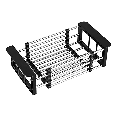 Olymajy Panier de vidange, égouttoir pour évier, Égouttoir télescopique en acier inoxydable, utilisé pour laver la vaisselle dans lévier de la cuisine, égoutter les fruits et légumes (noir)