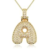 Collar chapado en oro de 18 quilates con dije de letra inicial de globo con incrustaciones de circonitas, joyería de moda para regalos, Zirconia cúbica, Circonia cúbica