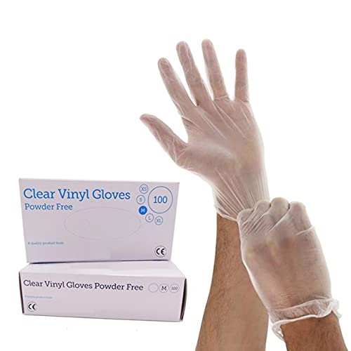 1ABOVE 100 Clear Vinyl Disposable Gloves | Latex | Powder Free | Use For Food, Safety, Cleaning, etc…(Small)