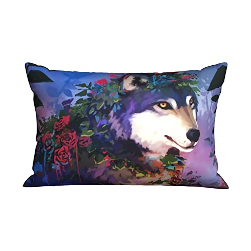 Ksodgun Taie d'oreiller, taie d'oreiller rectangulaire Rose et Loup, taie d'oreiller Douce et Confortable avec Fermeture éclair 50 x 76 cm Cover