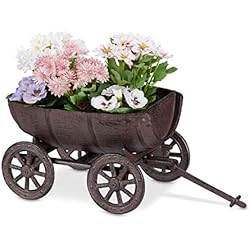 Macetas Hierro Fundido Relaxdays Barril para Plantas, decoración de jardín, Medio Barril de Vino, Carretilla Decorativa, Maceta de Hierro Fundido, Altura 18 x 20 x 29 cm, Color marrón