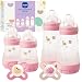 MAM Newborn Essentials "Feed & Soothe" Set (6-Piece), Easy Start Anti-Colic Baby Bottles, 0-2 Month Pacifier, Baby Shower Gifts for Baby Girl, Purple