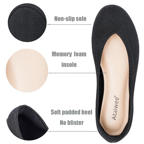 Ataiwee Women's Wide Width Flat Shoes - Dressy Knitted Soft Breathable Cute Slip-On Ballet Flats.3