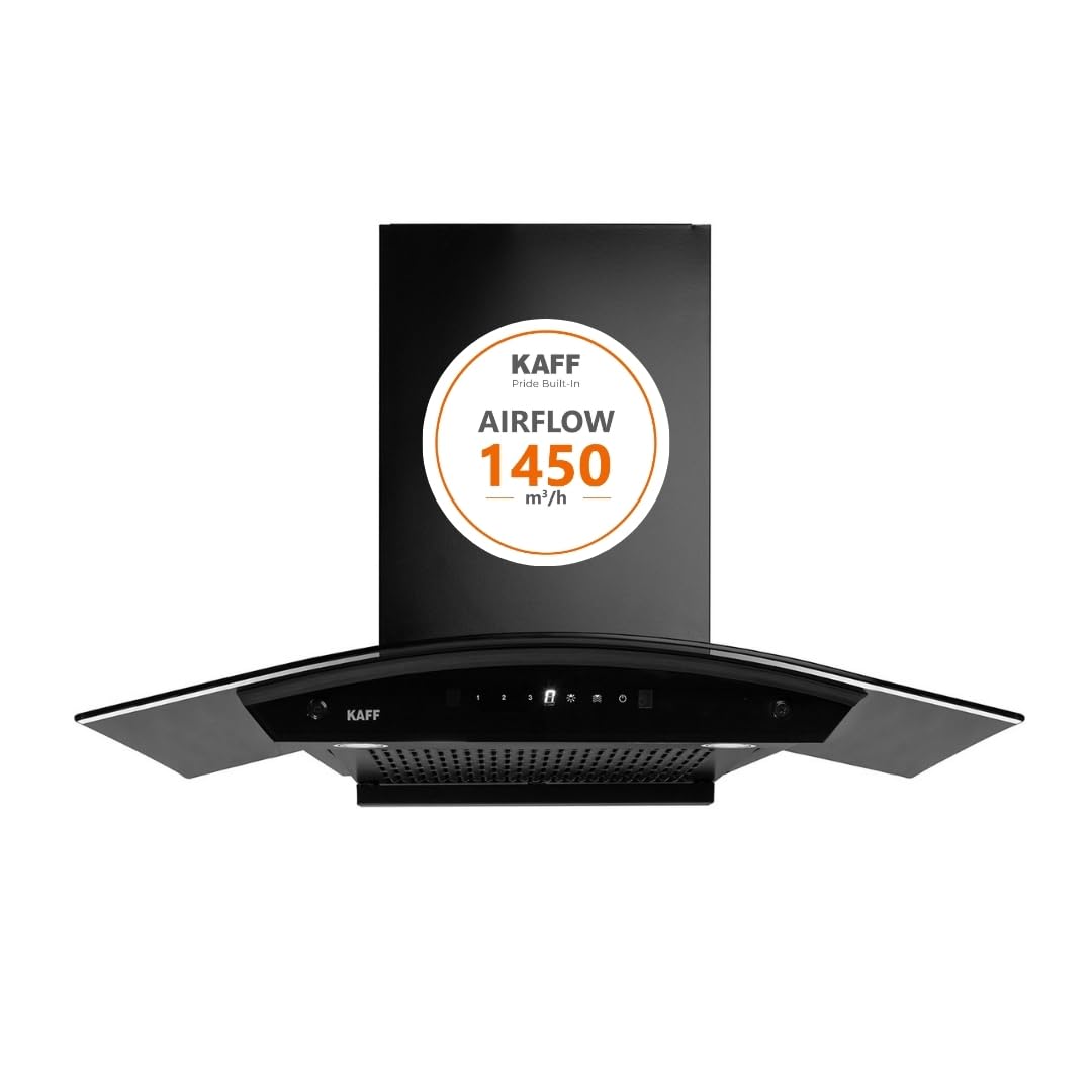 KAFF K-Series KEC 90A Curved Glass Filterless Auto Clean Kitchen Chimney, 90 CM, 1450 m3/hr Suction Capacity with Touch & Motion Sensor, 2 Years Comprehensive Warranty and Lifetime on Motor* (Black)-image-7
