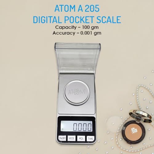 Image of Atom XS Electronic Pocket Digital Scale 100gms x 0.001gms | Digital Jewellery Scale | Atom A 205 Pocket Scale., Silver