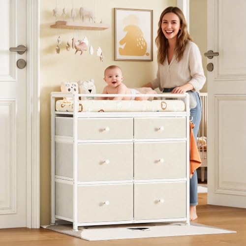 Baby Diaper Changing Table & Station with 6 Drawers Organizer for Nursery