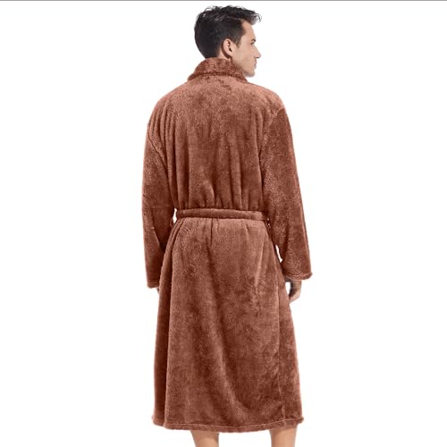 Image of Inner Wish Mens Plush Fleece Robe, Highly Absorbent Cozy Warm Bathrobe Fuzzy Male Spa Long Robe With Pockets