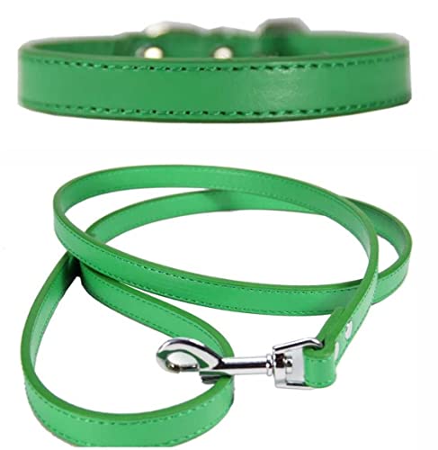Vibrant Leather Dog Collar & Lead Combo Set for Puppy Dogs Small, Medium & Large (Small (27cm - 33cm Neck), Green) - Image 2