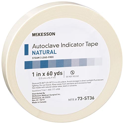 McKesson Autoclave Indicator Tape, Natural, Steam, 1 in x 60 yd, 18 Count