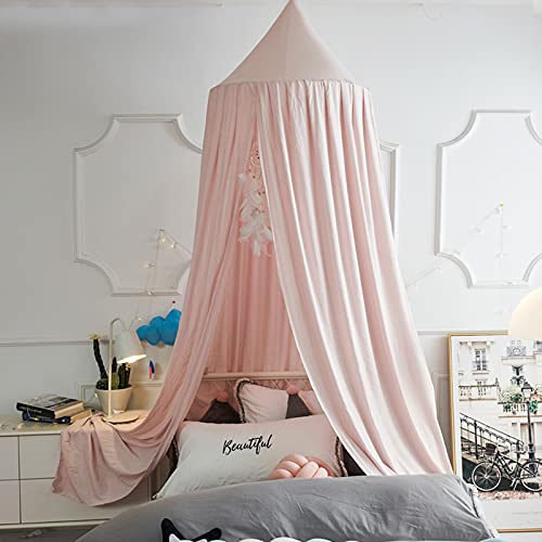 Vethin Bed Canopy For Girls Kids,Princess Round Dome Children Dreamy Mosquito Net Bedding Girls Room Castle Play Tent Hanging House Decor Reading Nook Canopies (Beige Pink) #TOP6