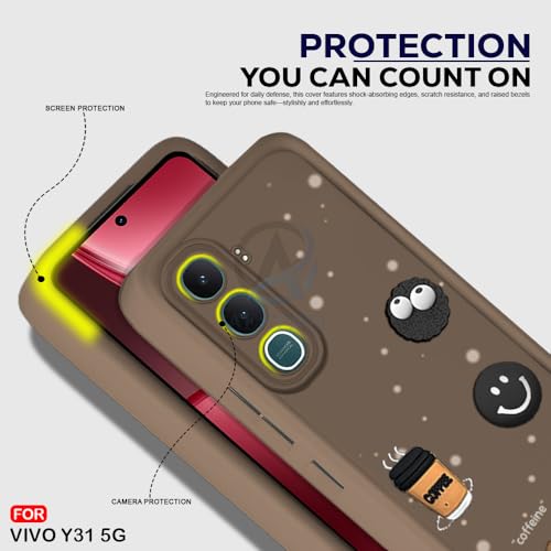 Image of AESTMO Back Case Cover for Vivo Y31 5G Cover | Cute Fun Cartoon 3D Ball | Coffee Silicone Case | Full Body Protection | Camera Protection Back Cover for Vivo Y31 5G (Brown)