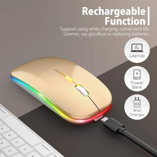 Image of LED Wireless Mouse, Slim Silent Mouse 2.4G Portable Mobile Optical Office Mouse with USB & Type-c Receiver, 3 Adjustable DPI Levels for Notebook, PC, Laptop, Computer (Gold)