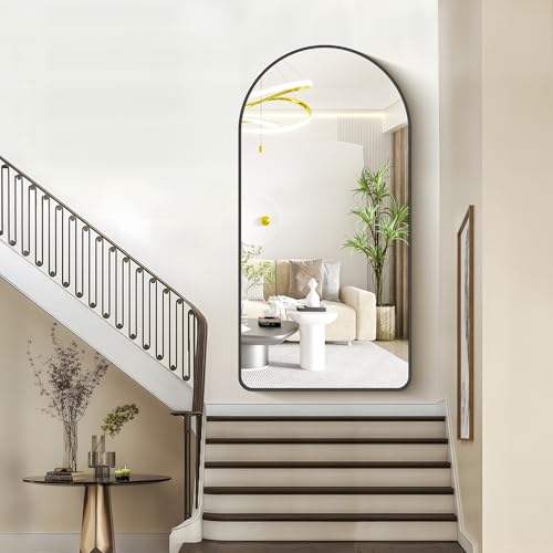 Image of FORBATH Large Arched Wall Mirror 60x30 Inch, Black Arched Full Length Mirror with Aluminum Frame for Bedroom, Fireplace,Entryway,Living Room,Home Decor,Hanging or Leaning Against Wall