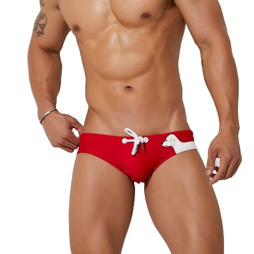Menswear Stylish Sexy Dog Printed Design Stretchable Nylon Spandex Swimwear Frenchie Briefs-image-3