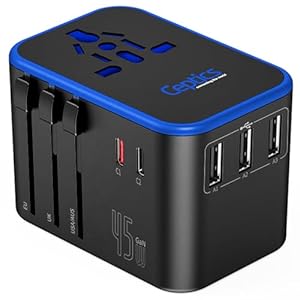 Ceptics – Adaptador de corriente internacional, potente, de 33,5 W con Pd y QC 3.0 Dual USB-C, 3 puertos USB, cargador de pared Tipo I, C, G, A, para tomas de 110V, 220V A/C, Unión Europea, Estados