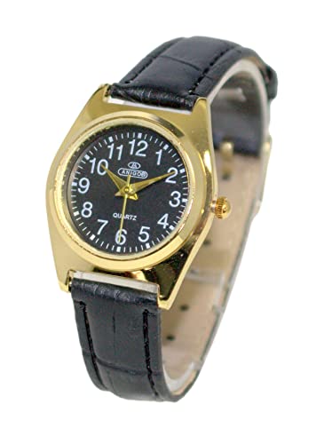 Ernest Montre Femme Classique Cuir Noir Chiffres clairs Cadran doré