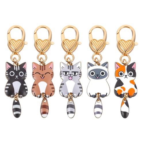 Ymapinc 5 llaveros de gato, bolso de mano, cartera, mochila, colgante Kawaii, llavero de metal de gato negro, regalo para mujeres y niñas, 5 diseños
