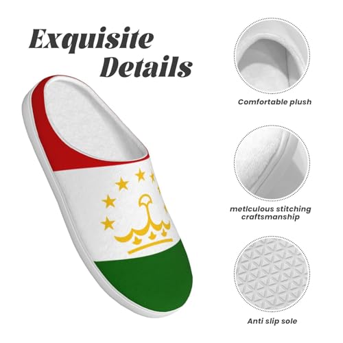 Cozy Flag of Tajikistan print Slippers Indoor and Outdoor Fuzzy House Shoes Anti-Skid Sole Gifts for Women Indoor Scuff4