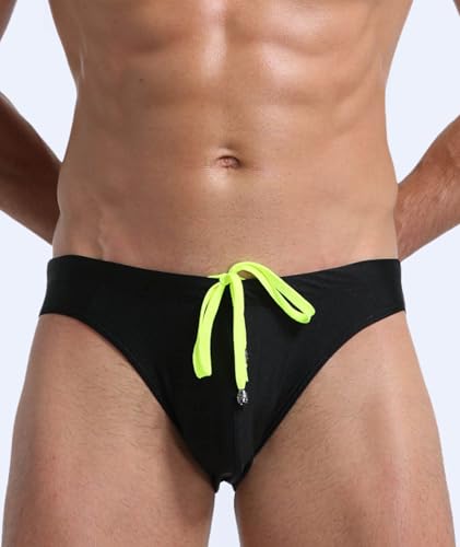 Men's Swim Briefs Adjustable Drawstring Low Rise Quick Dry Vintage Retro Solid Sport Swimsuit Sexy Bikini Swimwear