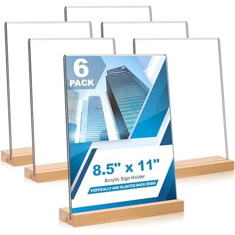 Daofary 8.5x11 L/T Acrylic Sign Holder with Wood Base Wood Sign Holder Vertical or Slant Back Display for Store Office Cover