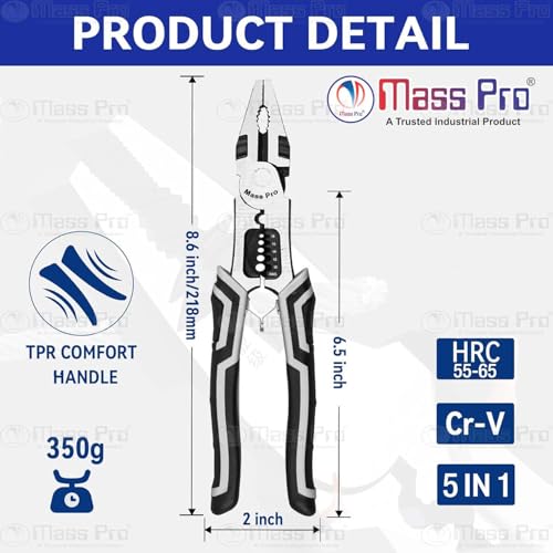 Image of Multifunction Wire Stripper Plier with Cutter and Crimper, CR-V Steel Construction, Ergonomic Anti-Slip Handle for Electricians and Home DIY Projects 9 inchinch Grey (Type 01)