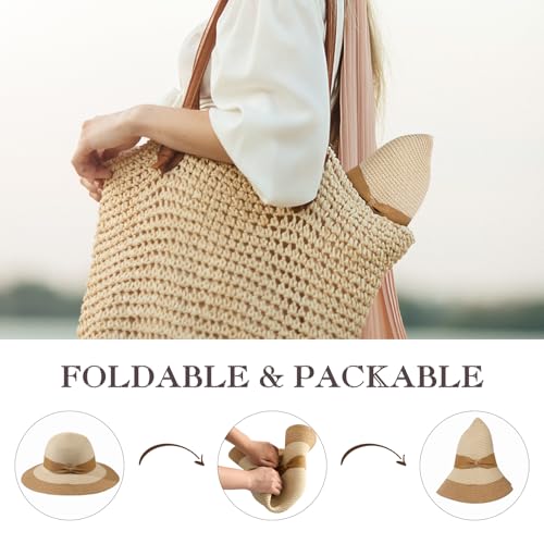 Image of Beach Hats for Women, Sun Straw Hat for Women, UPF 50+ UV Sun Protection Sun Hat Womens, Foldable Floppy Sun Hat