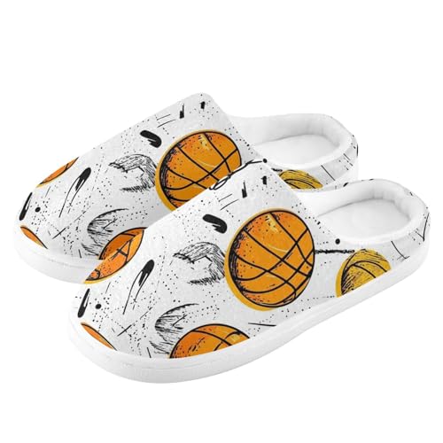 JUNZAN Cartoon Basketballs Cotton Slippers for Men Washable Memory Foam Bedroom Shoes for Hotel Birthday Presents 6-74