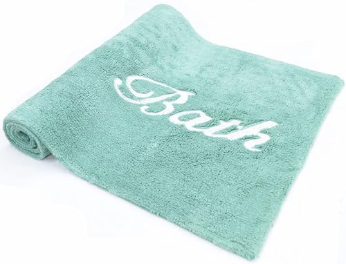 Casa Service LAURA Tappeto Bagno, Camera da Letto, Lavabile e Assorbente, Morbido decorato con scritta Bath (C - Teal Blue, 40x60cm)