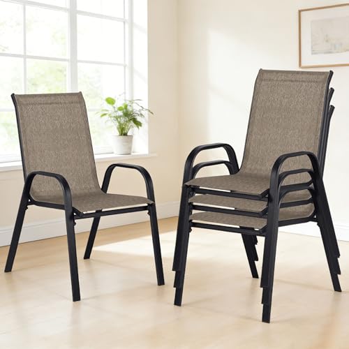 Lot de 4 Chaises de Jardin Extérieur, Chaise Exterieur Terrasse Empilables, Fauteuil de Jardin Exterieur Cadre Métal Ergonomiques, Max 135KG, Chaise Salle à...