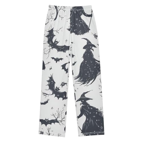 ZZXXB Witch with Bat Boys Long Pants Soft Trousers Elastic Waist Kids Lounge Bottoms with Pockets S-XL