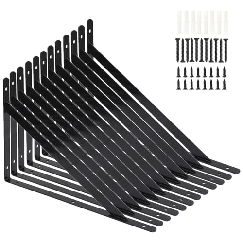 12 Pack L16 x H 10' Heavy Duty Shelf Brackets with Screws Wall Shelf Brackets with 90 Degree...