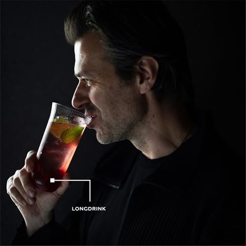 Longdrink-Drinking-Glasses-Set-of-4-Inku-Glassware-by-Sergio-Herman-Clear-Ribbed-Water-Glass-Cups-without-Lids-Home-Essentials-Kitchen-Set-Beer-Juice-Coffee-Accessories