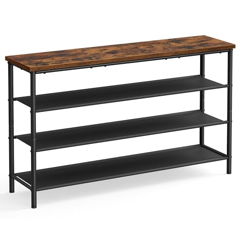 VASAGLE 4-Tier Shoe Rack, Rustic Brown/Black