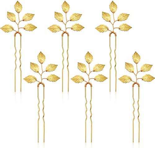 6 Packs Bride Gold Leaf Hair Pins, Vintage Leaves Hair Clip for Wedding Hair Pins, Bride and Bridesmaid Hairstyle Accessories