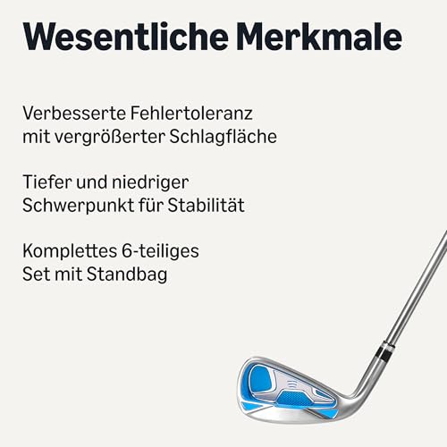Amazon Basics Golfschlägerset, 6-teilig mit Standtasche, übergroße Schlagfläche, niedriger Schwerpunkt, Linkshänder, Blau/Schwarz