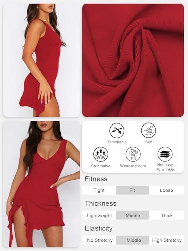 Women Sleeveless Sexy V Neck Bodycon Mini Dress Summer Side Slit Mesh Irregular Ruffle Hem Backless Short Dress4