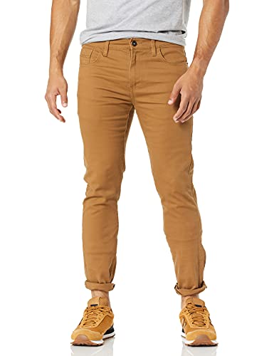Southpole Men's Flex Stretch Basic Twill and Rinse Denim Pants, Tobacco Skinny, 34X30