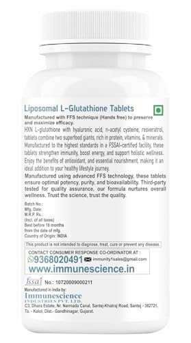 Image of HXN Liposomal Glutathione 1200mg with Hyaluronic Acid, Resveratrol, and Vitamin C Supplements, 98% L Glutathione, Skin Health Antioxidant, 60 Tablets