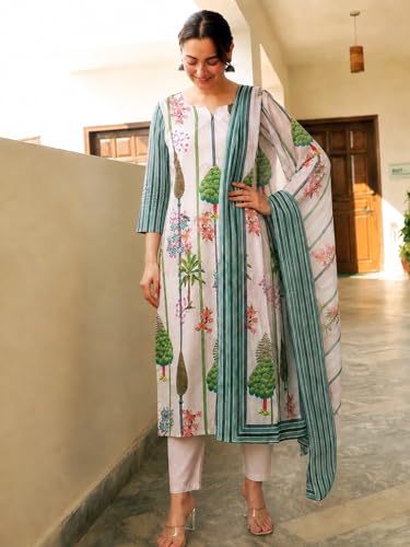 Image of ANNI Designer Women's Rayon Viscose Printed Straight Kurta Set with Pant and Dupatta | Ethnic Wear Kurta Pant Dupatta Set for Women | Regular Fit Traditional Indian Outfit