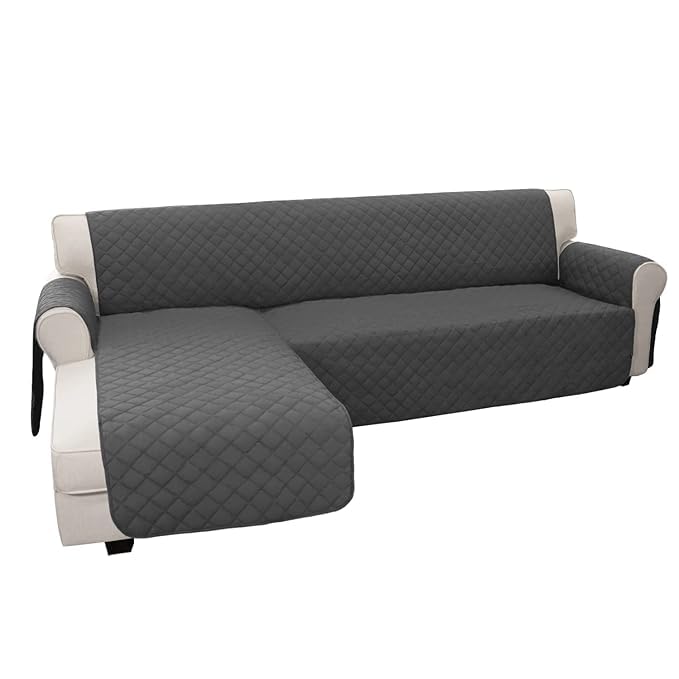 BLESSING PET SUPPLY Microfiber Sofa Slipcover L Shape Sofa Cover Sectional Couch Chaise Reversible Sofa Furniture Protector for Pets Kids Children Dog (Dark Gray, Large)