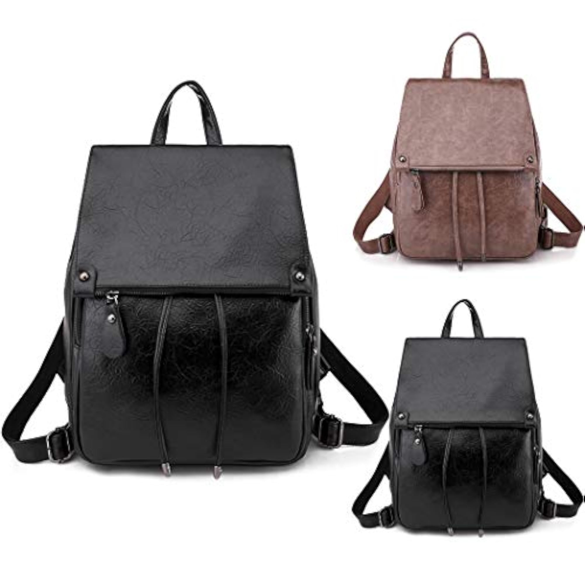 Women's Faux Leather Casual Lightweight Backpack, College Daypack