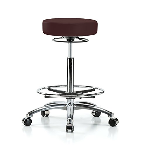Image of Perch Chrome 360 Degree Height Adjustable Swivel Stool with Foot Ring | High Bench Height 24-34 inch | Burgundy Fabric