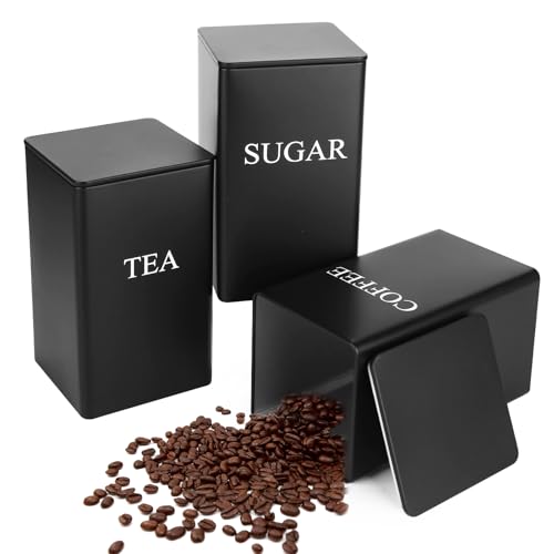 Trendecor Tea Coffee Sugar Canisters 1000ML 3 Pack Storage Canister Set, Metal Canister Storages Jar Container Set With Airtight Lid, Decorative Storage Tins for Home Kitchen