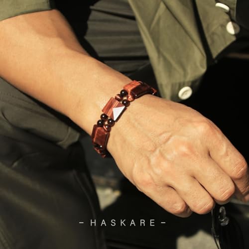 HASKARE Mens Beads Tigers Eye Bracelet, Protection Crystals Natural Red Tiger Eye Unique Handcrafted Bead Bracelet for Men, Healing Stone Energy Men Jewelry Christmas Gifts for Him2