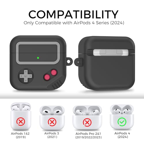 Image of TRONWIN Silicone Game Design 2024 Case for Apple AirPods 4 Gen with Active Noise Cancellation, Cute Case Cover for Women /Men (Black)