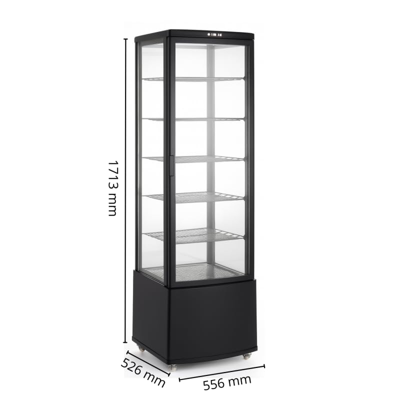 Vitrina Refrigerada Panorámica Negra 235L - 4 Caras Acristaladas - LED - 0/+12°C
