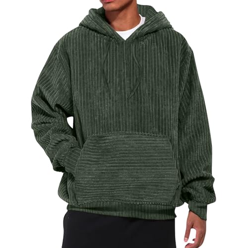 Ymosrh Men's Winter Hoodie Long Sleeve Casual Corduroy Drawstring Pullover Hoodies with Pocket Pullover Hoodie, S-3XL