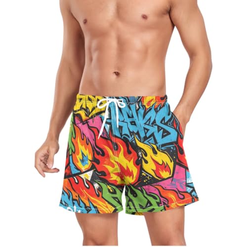 Bañador de secado rápido para hombre con estampado de grafiti de llamas de fuego
